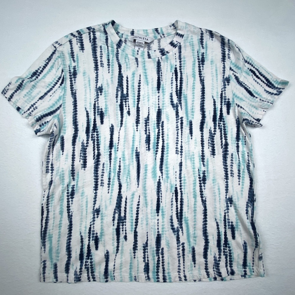 Athleta Womens XS Blue Tie Dye Short Sleeve Crewneck Slub Knit T-Shirt Tee